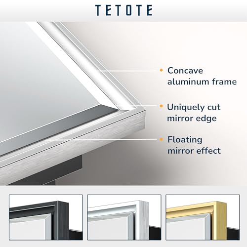 TETOTE 40x30 Inch Silver Framed Bathroom Medicine Cabinet with Mirror Q51273