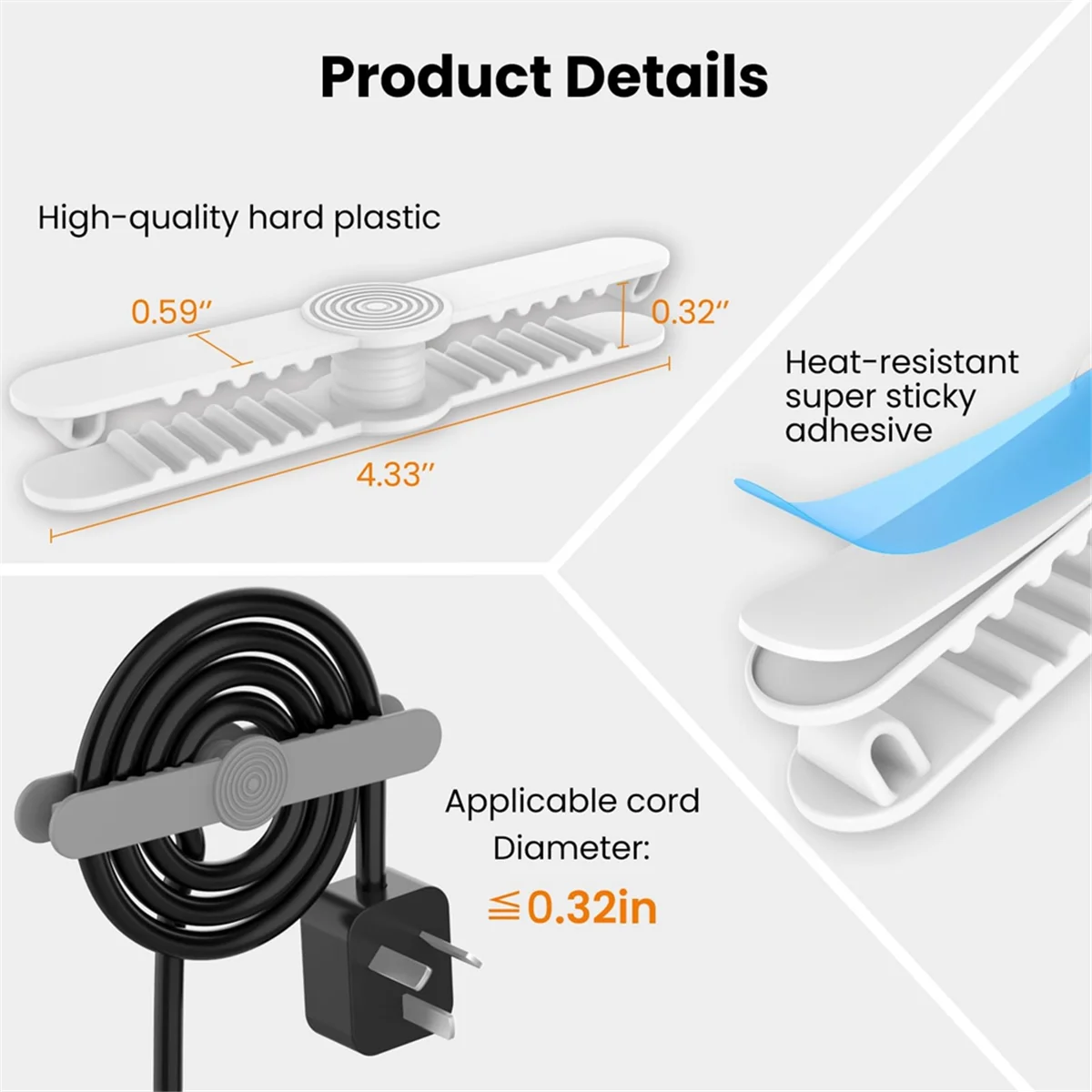 Cord Organizer for Kitchen Appliances, 6 Pack Stick-On Wire Keeper I22480