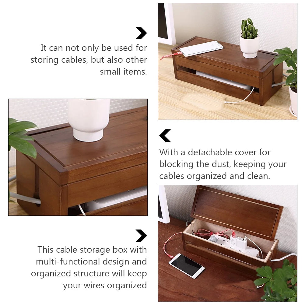 Solid Wood Wiring Box Socket Organizer for Electronics and Cables O627663