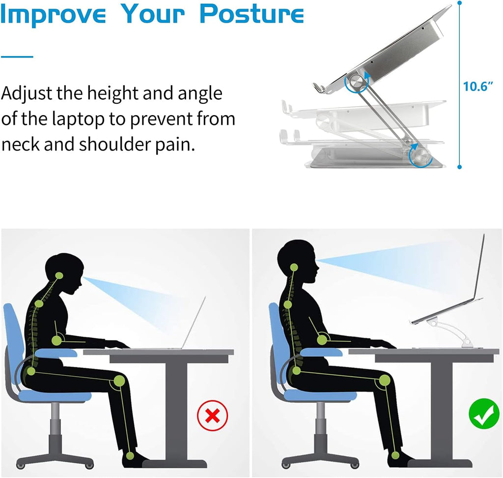 Laptop Stand with Fan, Foldable & Height Adjustable, Compatible with MacBook Air Pro, Dell, HP, Notebook 10-17.3” Silver E127