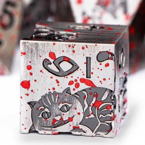Metal DND Cat Dice 7PCS Polyhedral RPG Dice Set with Gift Case B373640