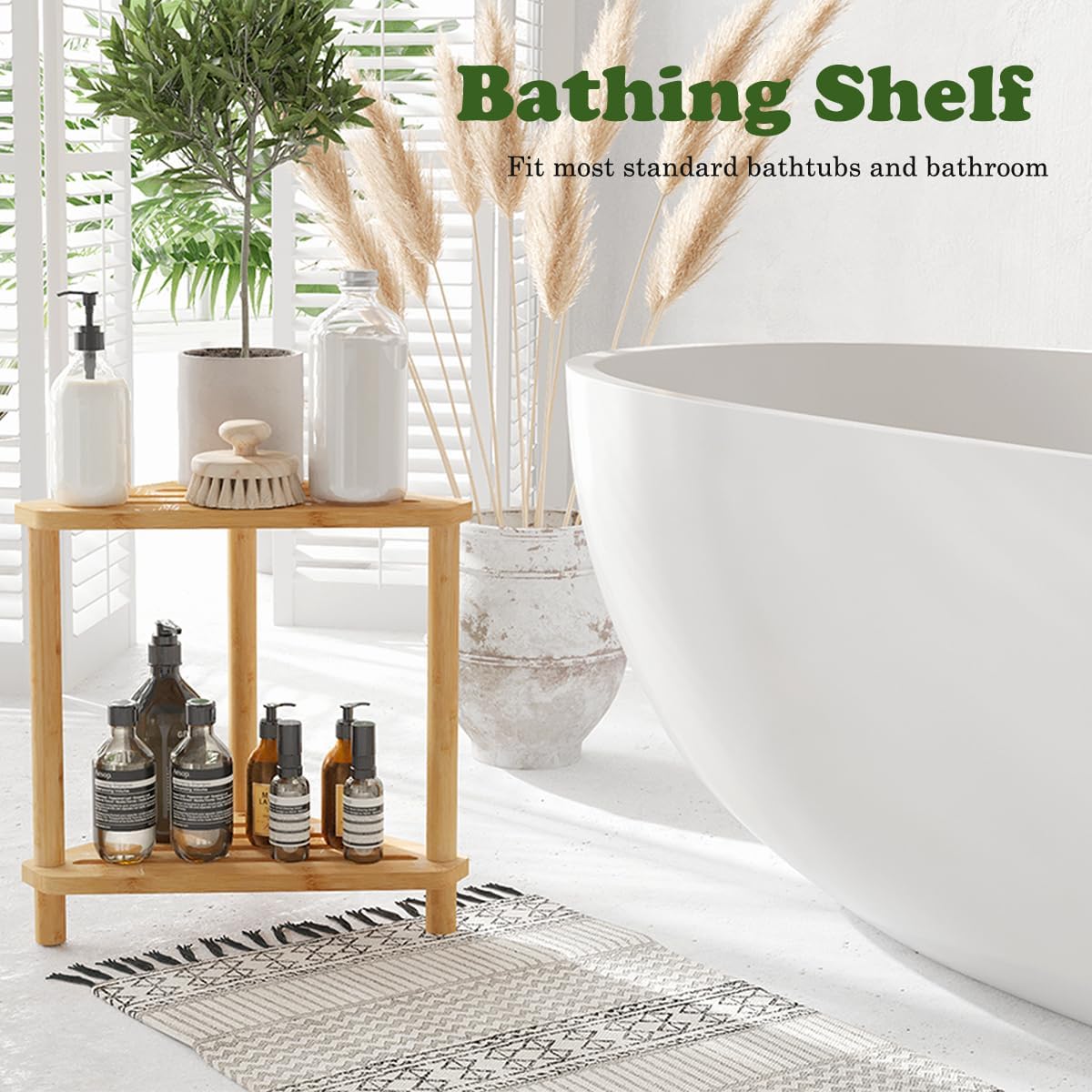 Bamboo Corner Shower Stool with Storage Shelf T806937