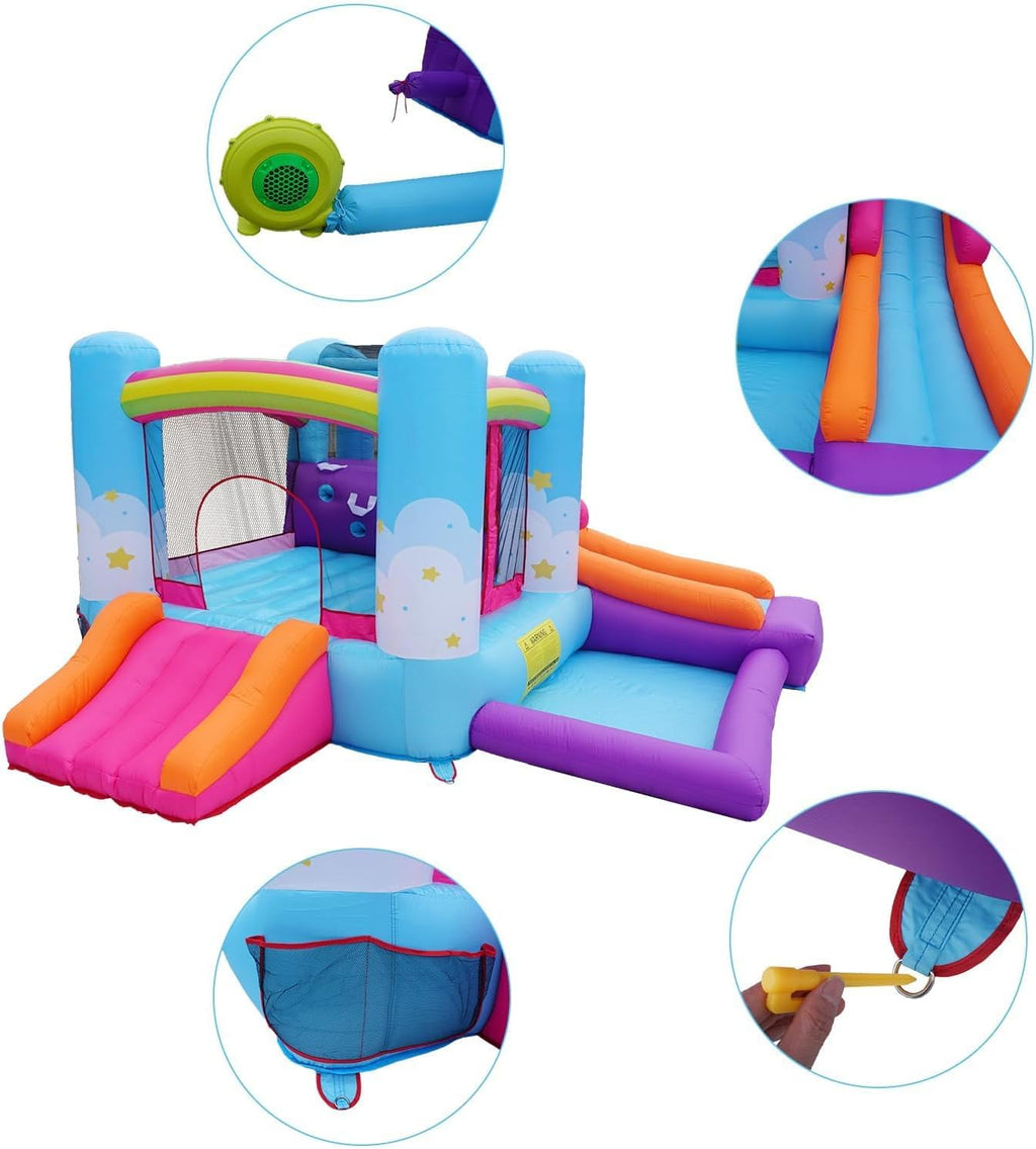 Inflatable Bounce House for Kids with Air Blower, Ball Pit & Slides T46947