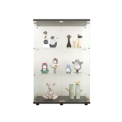 Glass Display Cabinet 3 Door Curio Cabinet Floor Standing Black U85305