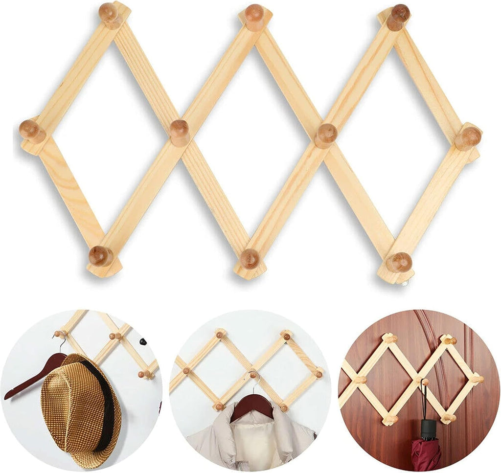 Wooden Expandable Hanger Accordion Coat Rack Wall Mounted V91132