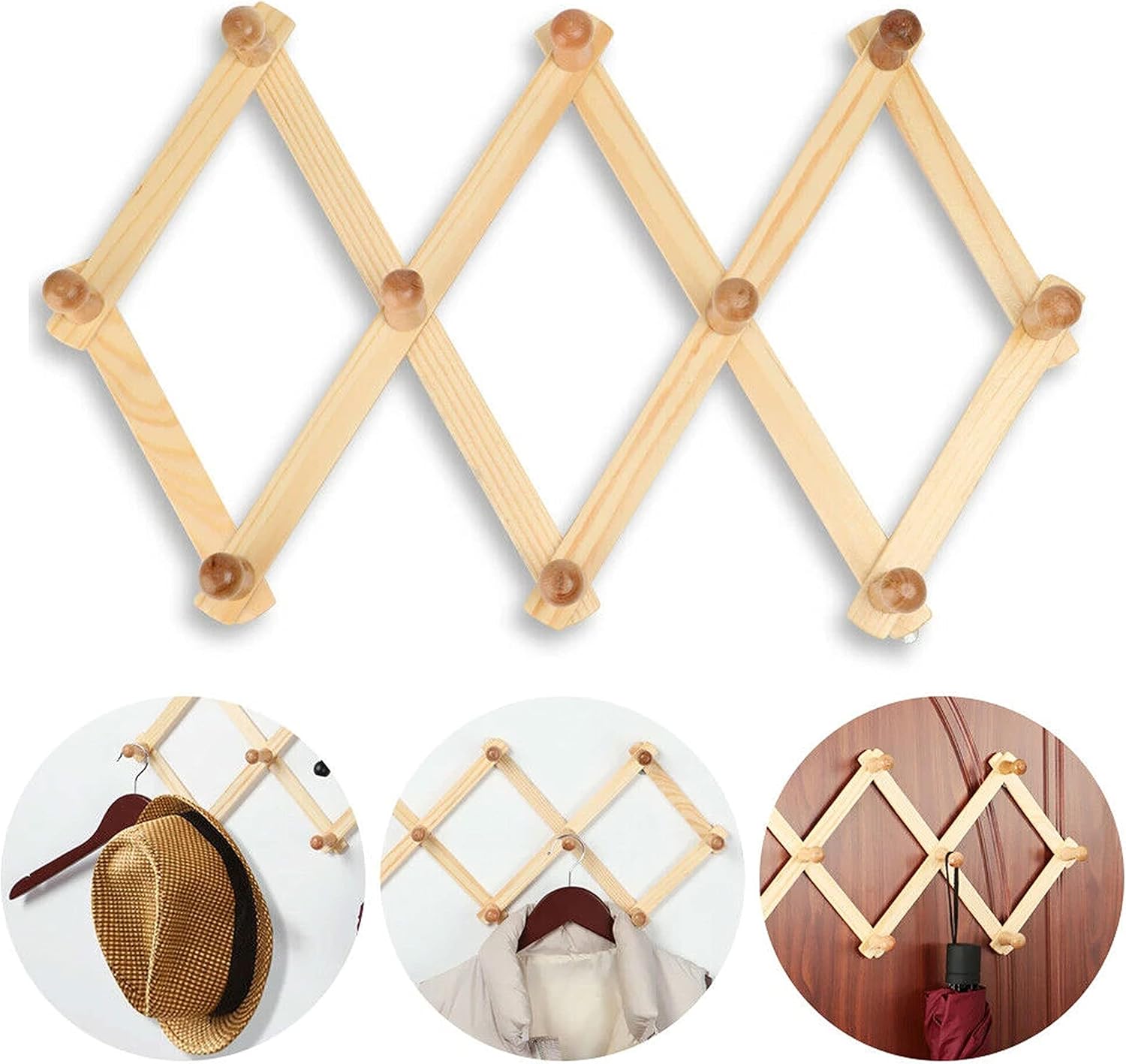 Wooden Expandable Hanger Accordion Coat Rack Wall Mounted V91132