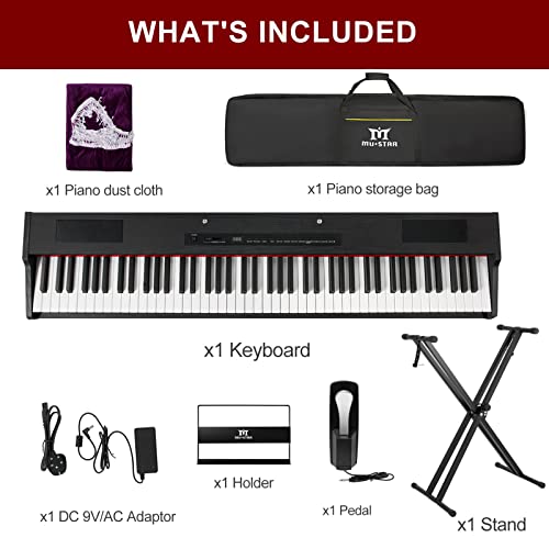 MUSTAR MDP-1300 Digital Piano 88 Key Weighted Hammer Action Keyboard with Stand, White E748