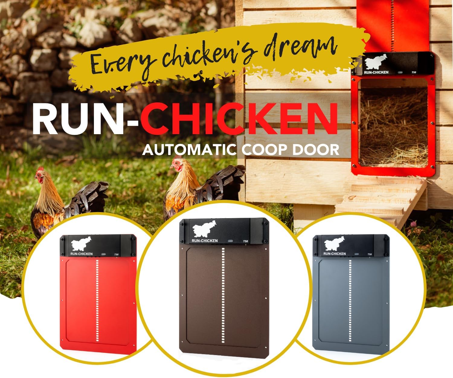 RUN-CHICKEN Automatic Chicken Coop Door T50, Gray, App Programmable, Battery Operated S15992