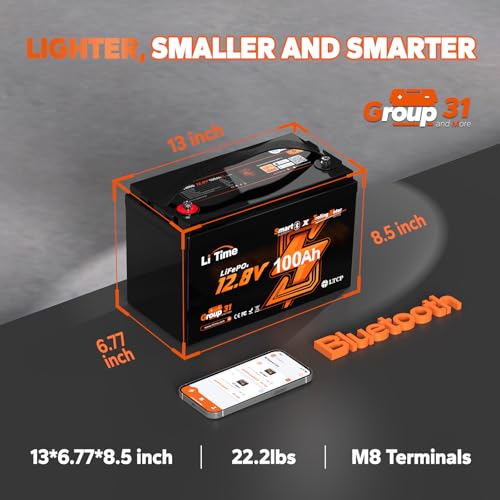 LiTime 12V 100Ah Group 31 Bluetooth LiFePO4 Trolling Motor Battery H124507