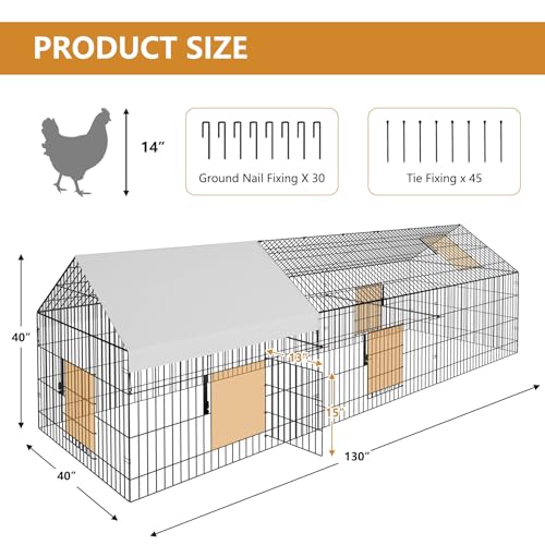 Metal Chicken Coop with Cover for Yard Outdoor Large Portable Chicken Run Pen I2656