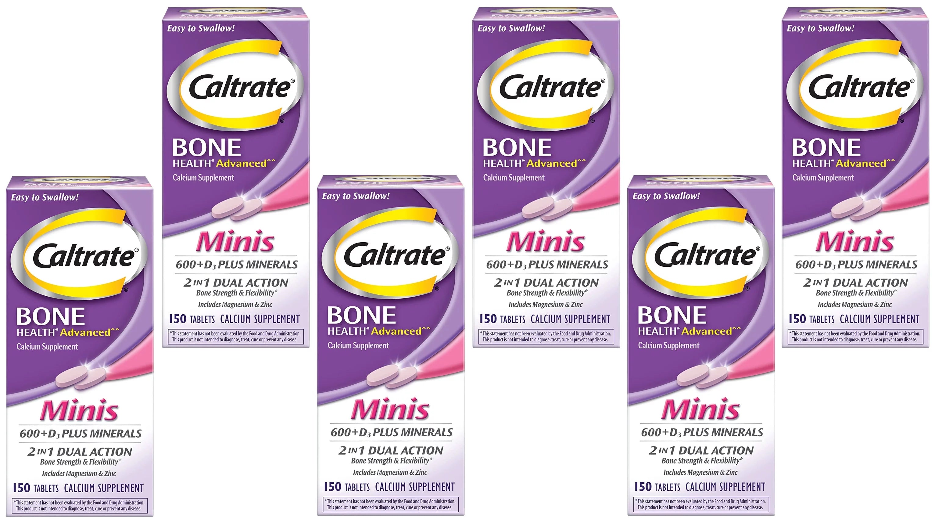 6 Pack - Calcium & Vitamin D3 Supplement Plus Minerals Mini Tablets, 150 ea