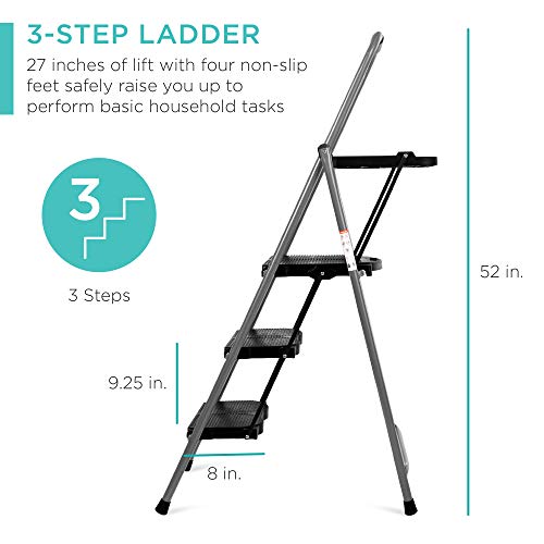 Best Choice Products 3-Step Ladder Anti-Slip Folding Step Stool with Utility Tray H881849