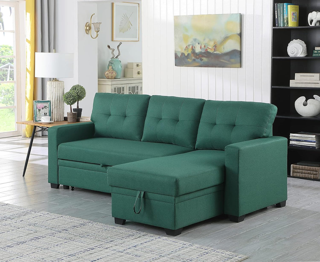 Upholstered Pull Out Sectional Sofa with Chaise Green E86070