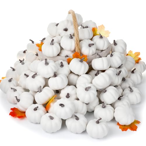 Liliful 50 Pcs 3.15 Inch Artificial Foam Pumpkins for Fall Halloween Decor D78141
