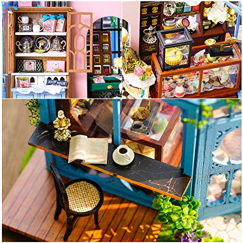 CUTEBEE Dollhouse Miniature Kit with Furniture, 1:24 Scale Rose Garden Tea House U9101
