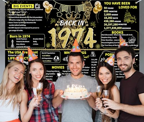Black Gold 70th Birthday Party Banner for Women Men, Back in 1954 Backdrop D7099