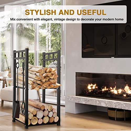 GREENER 31.6" Tall Firewood Rack 2 Tiers Indoor Outdoor Log Holder I368146