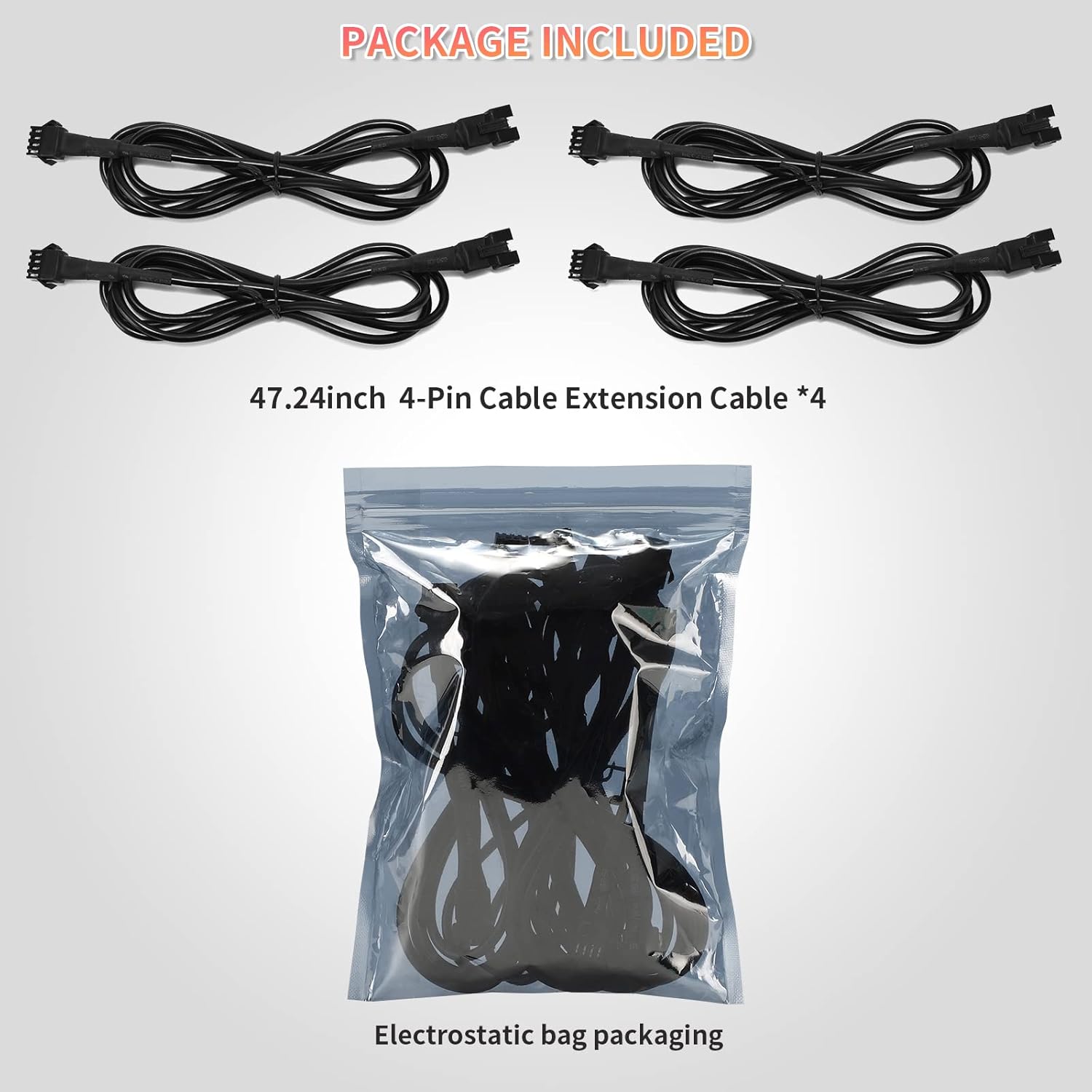 4-Pin Extension Cable Set for RGB LED Rock Lights - 47 inch, 4 Pack A9934