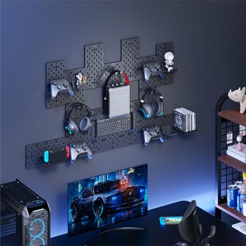 PEGZONE Controller and Headphone Holder Wall Mount, Modular Gaming Pegboard with Accessories, Black & Red R81990