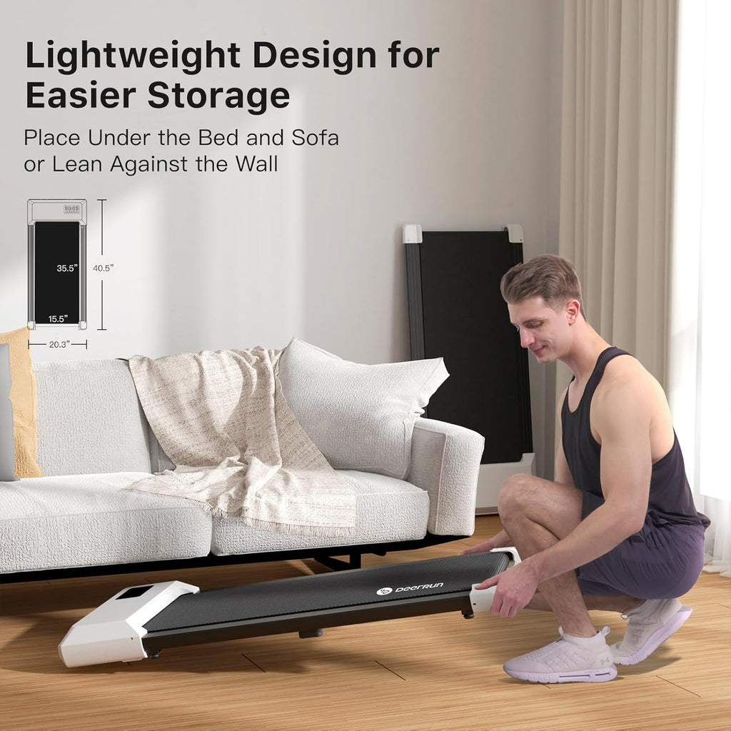 DeerRun Walking Pad Treadmill, 2 in 1 Under Desk, 265lbs Capacity, LED with Wheels T9641