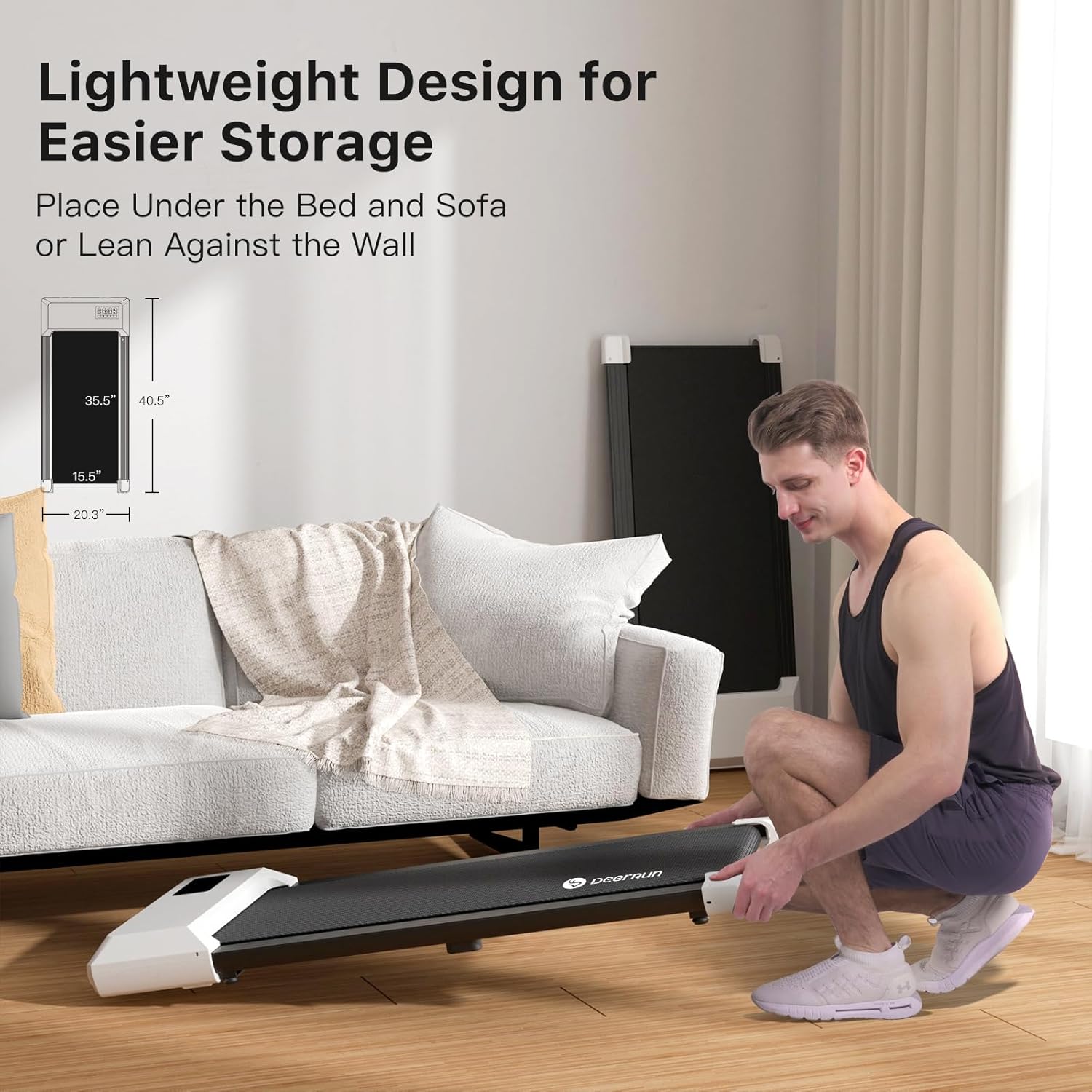 DeerRun Walking Pad Treadmill, 2 in 1 Under Desk, 265lbs Capacity, LED with Wheels T9641