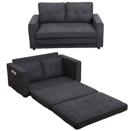 3 in 1 Upholstered Convertible Futon Sofa Bed with Side Pockets, Dark Grey Q88099