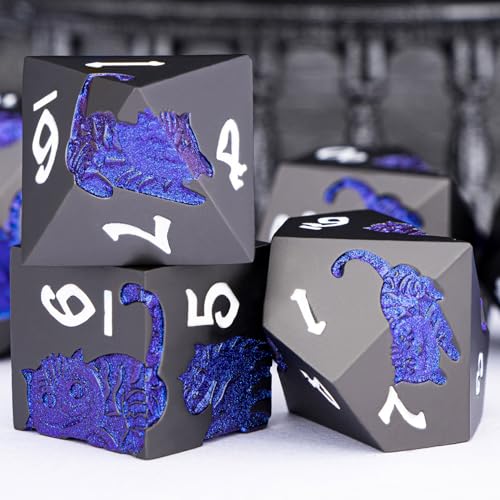 Metal DND Cat Dice 7PCS Polyhedral RPG Dice Set with Gift Case B373640