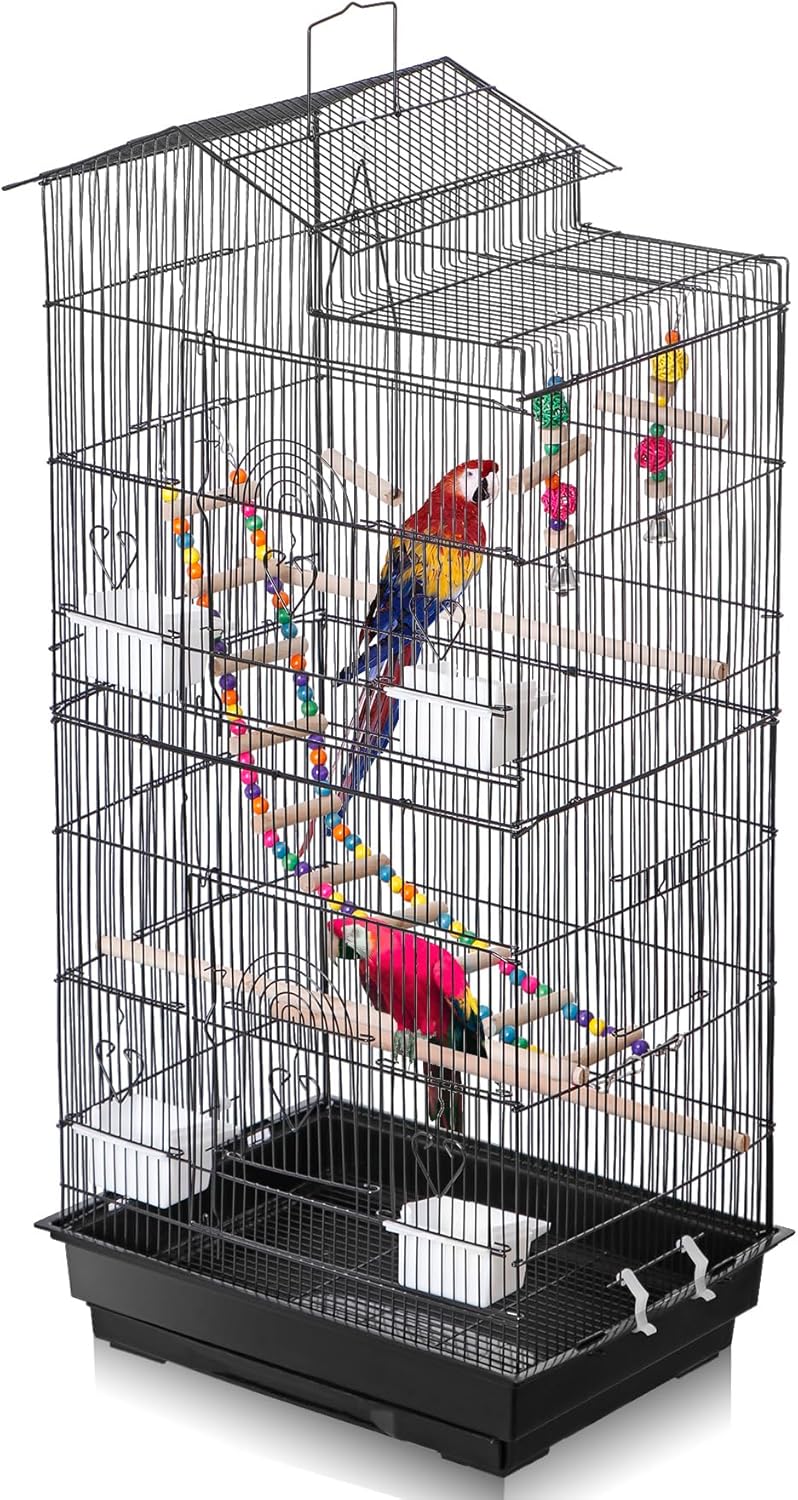 SUPER DEAL 39'' Roof Top Parrot Bird Cage with Toys for Cockatiel Sun Conure Parakeet Finch Budgie Lovebird Canary Large Flight Pet House