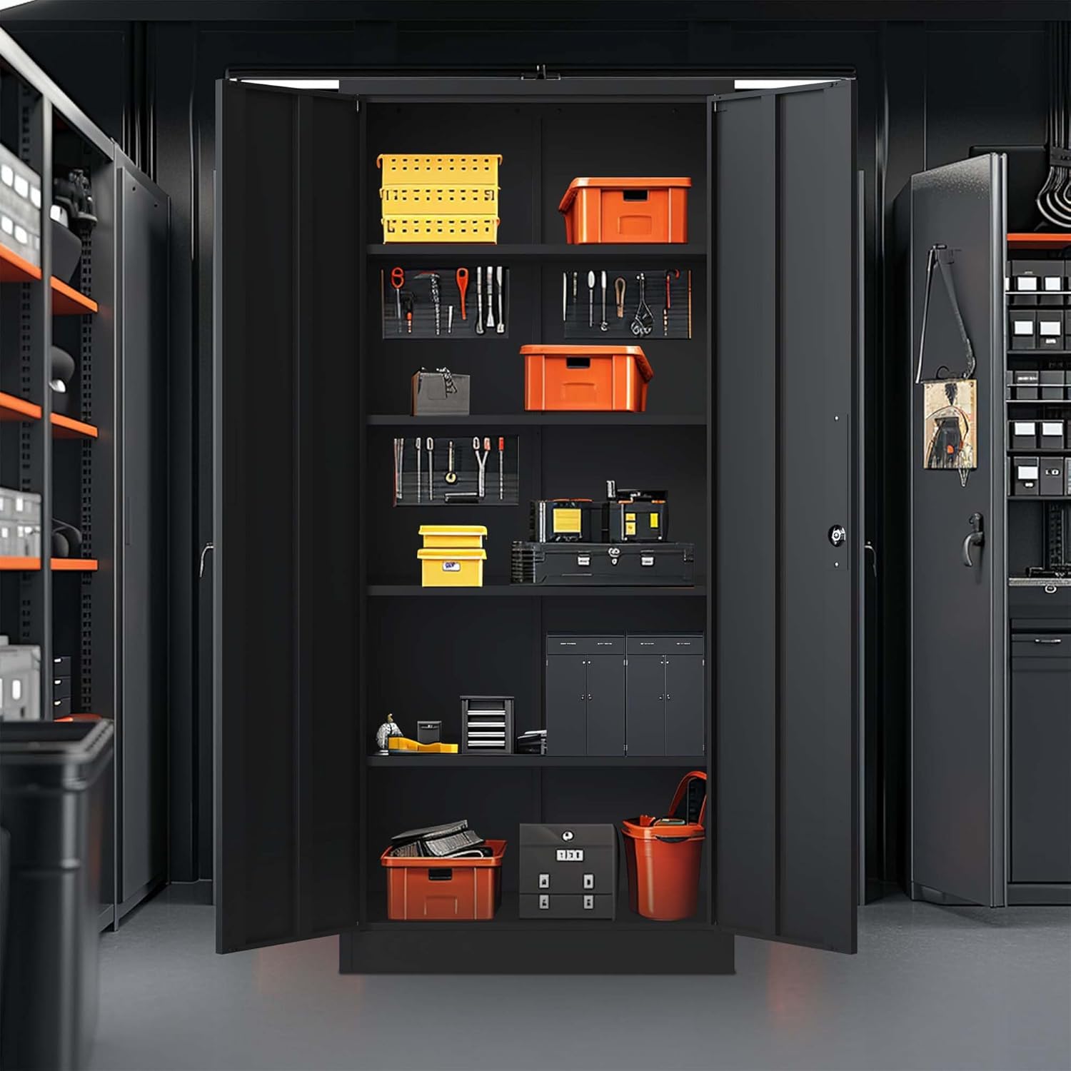 71" Metal Garage Storage Cabinet with Locking Doors and 4 Shelves, Black F83856