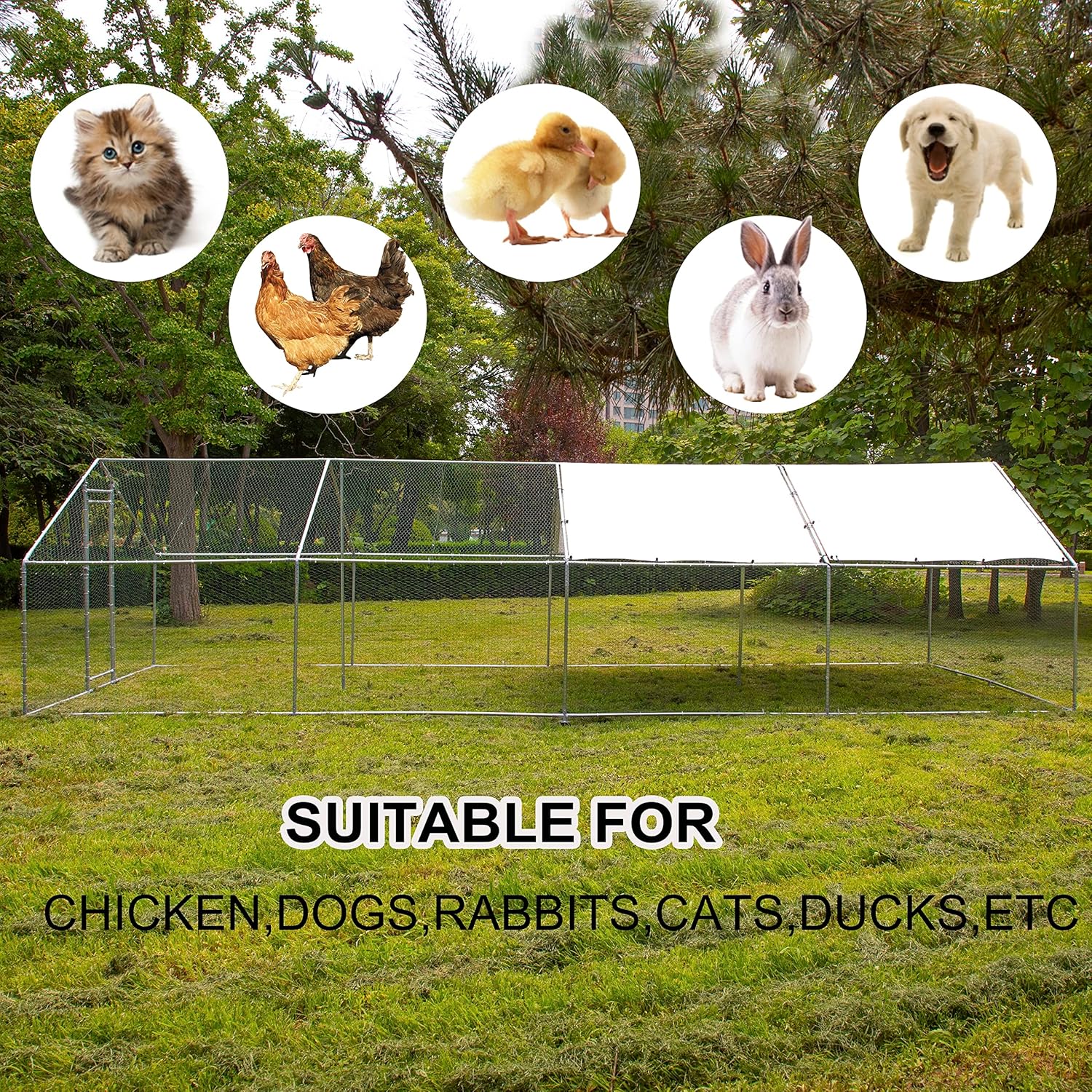 IchbinGo Large Metal Chicken Coop with Waterproof Anti-UV Cover for Outdoor Backyard Farm P206
