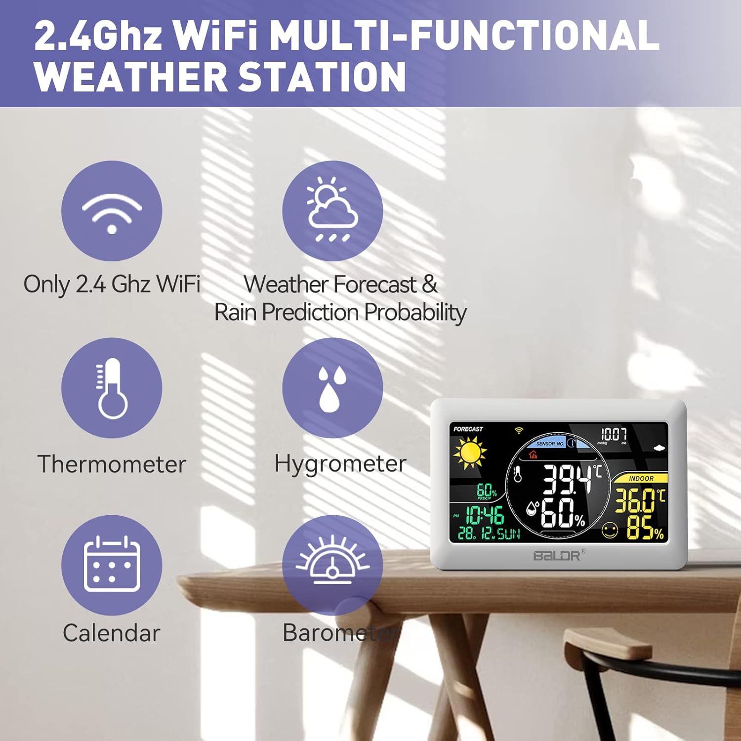 BALDR WiFi Weather Station, Wireless Indoor Outdoor Thermometer with App R4500