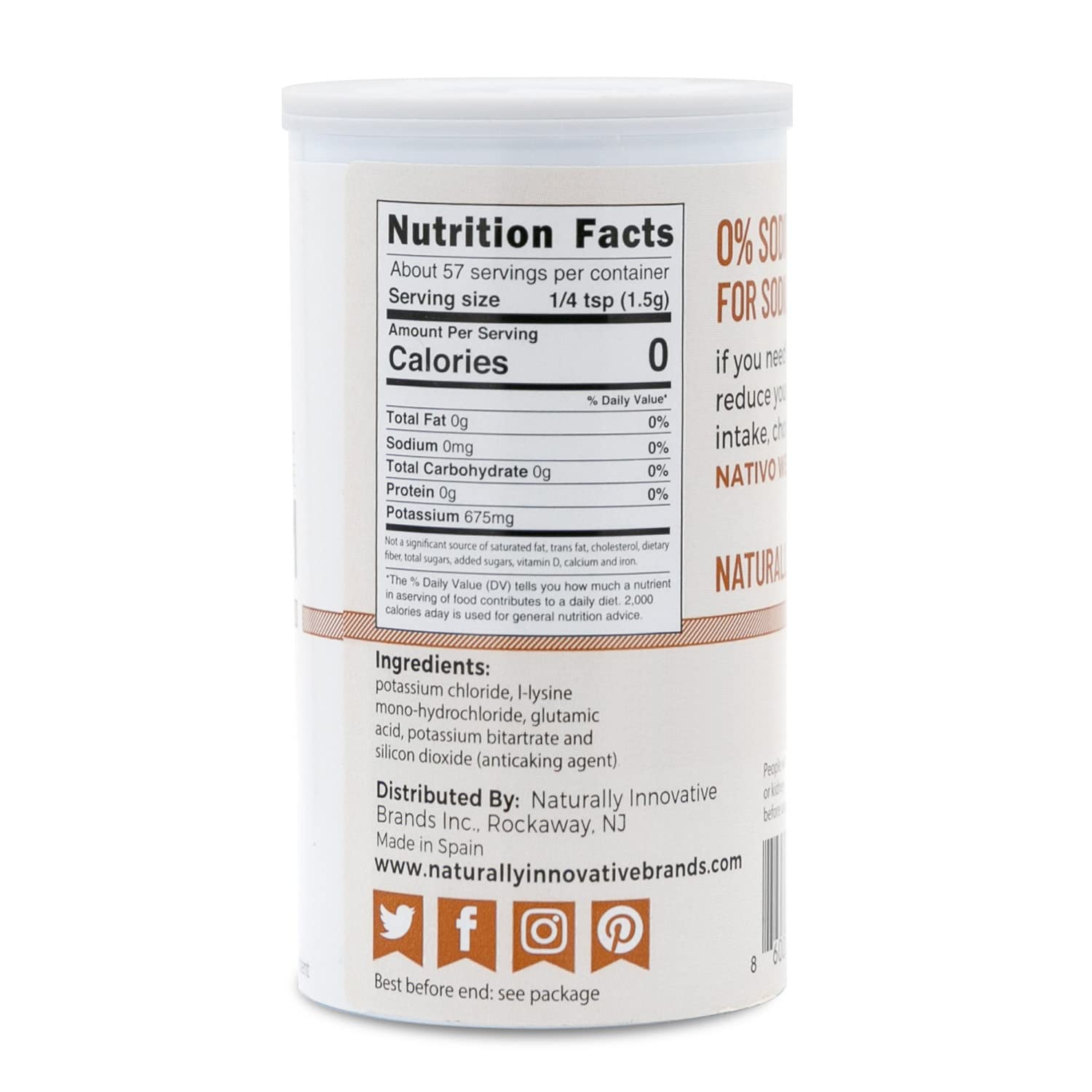 NaTivo Wellness Salt Substitute - 0% Sodium, Gluten Free, Keto Friendly - 4 x 3oz Y905736
