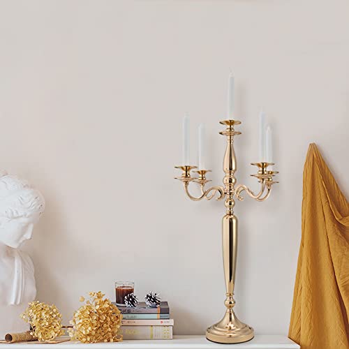 Vincidern 5 Arm Candelabra Gold Taper Candle Holder 28 Inch M350