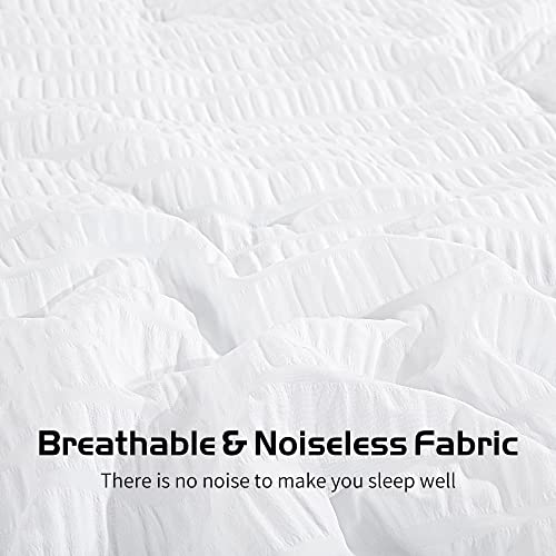 HOMBYS Oversized King Seersucker Comforter Set 128x120, White, 3 Piece D1747