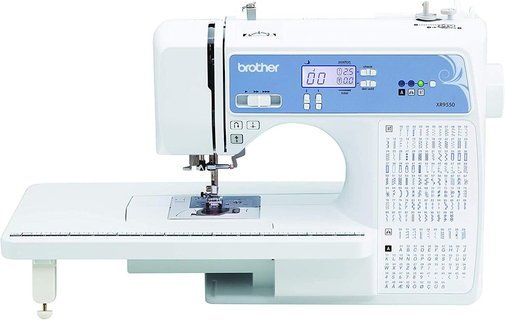 Brother XR9550 Sewing and Quilting Machine, Computerized, 165 Built-in Stitches, LCD Display, Wide Table, 8 Included Presser Feet - White