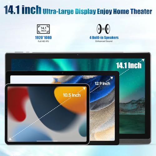 14.1 Inch Android 12 Tablet, 1080P Full HD, 6G+128G, Grey U866562