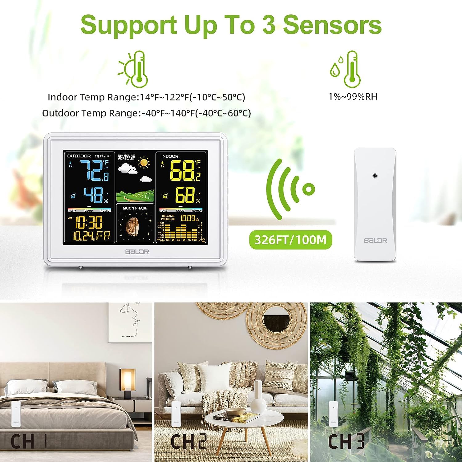 BALDR Wireless Indoor Outdoor Weather Station with Atomic Clock M22285