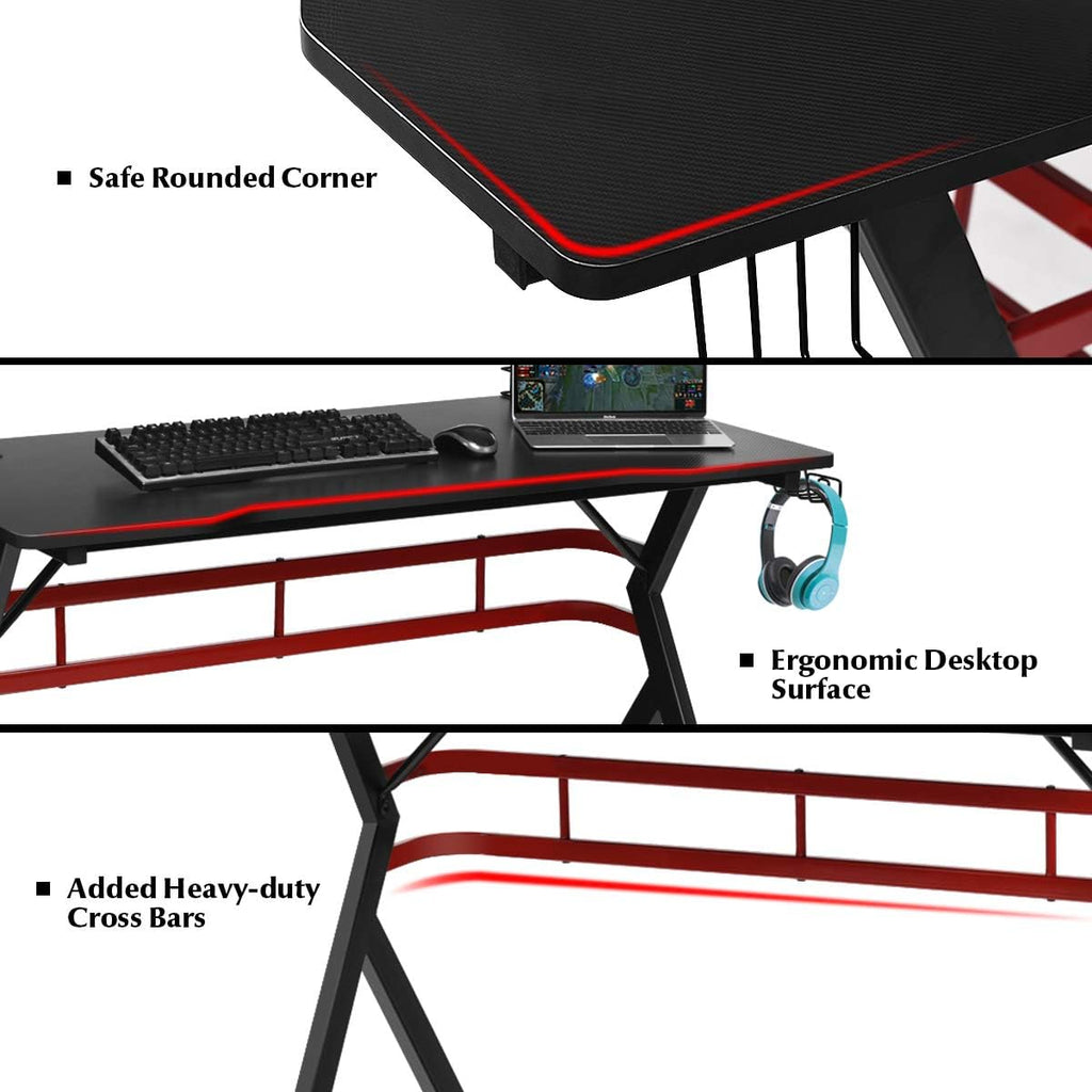 POWERSTONE Gaming Desk 47.5" with Monitor Shelf, Cup & Headphone Holders V324250