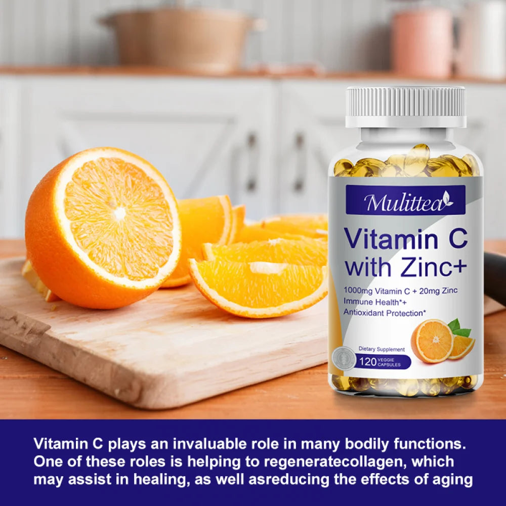 Mulittea Vitamin C with Zinc Supplement Capsules, 240 Count X604