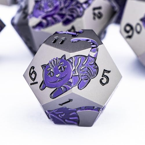 Metal DND Cat Dice 7PCS Polyhedral RPG Dice Set with Gift Case B373640