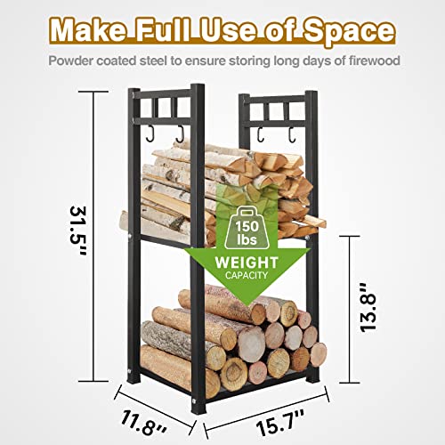 GREENER 31.6" Tall Firewood Rack 2 Tiers Indoor Outdoor Log Holder I368146