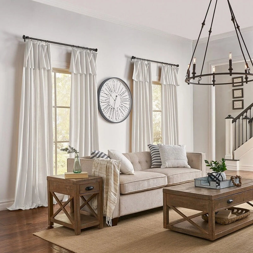 Mercantile Light Filtering Ring Top Farmhouse Curtain Panel with Valance Off White 84" X27357