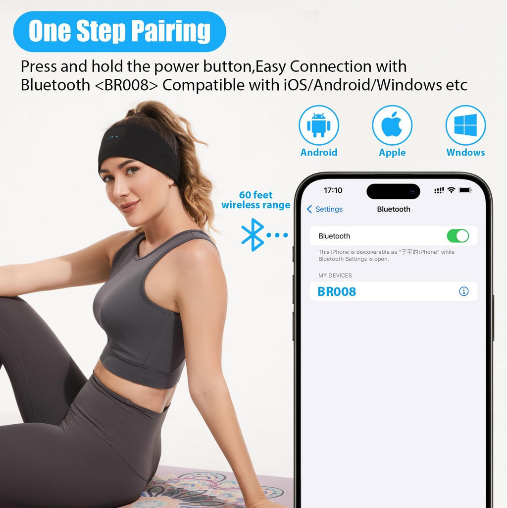 Bluetooth 5.2 Sleep Headphones Headband with Mic, 12H Playtime, Black & Grey A383