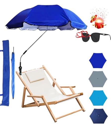 Chair Umbrella with Clamp Universal Adjustable 48 inches UPF 50+ Extra Large UV Protection Clip on Umbrella Clip on Parasol Clip on Wheelchair Umbrella for Patio,Beach Chairs Stroller Golf Carts