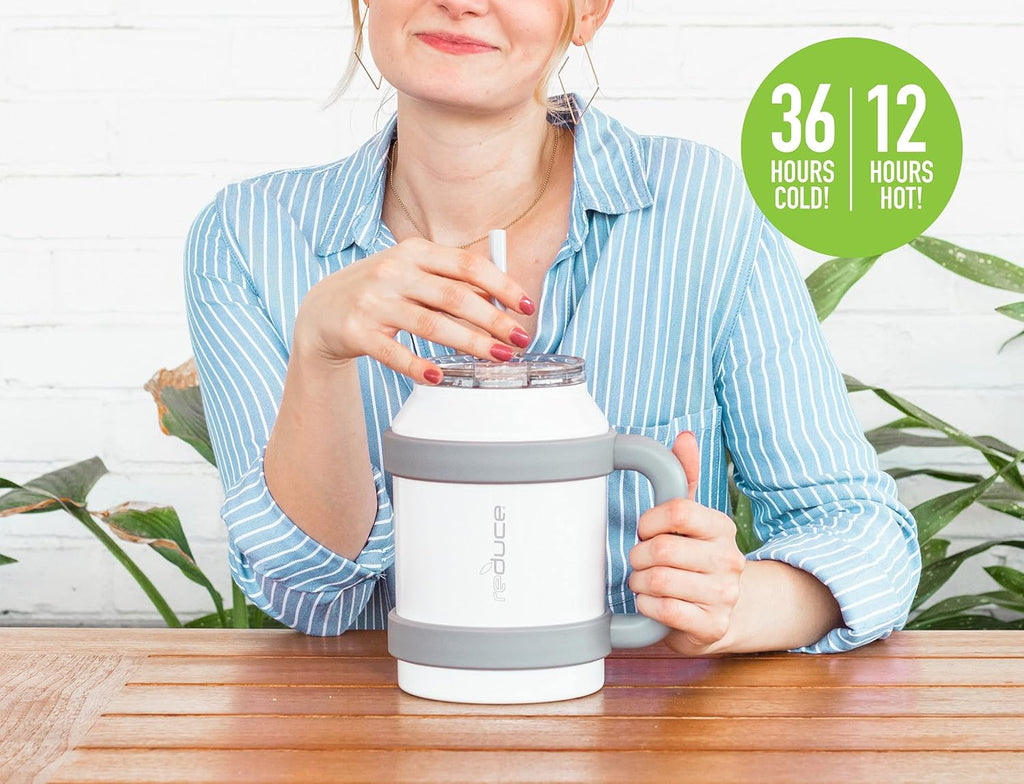 REDUCE 50 oz Stainless Steel Tumbler with Handle and Straw, Glacier U449923