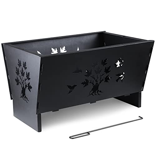 28 Inch Rectangle Cast Iron Fire Pit for Patio with Fire Poker and Metal Grate N429194