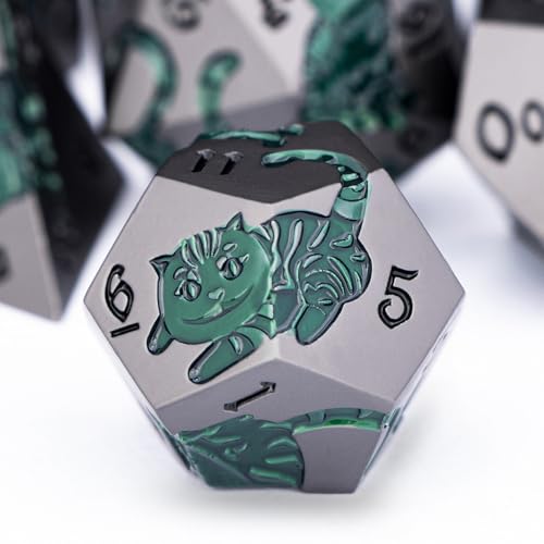 Metal DND Cat Dice 7PCS Polyhedral RPG Dice Set with Gift Case B373640