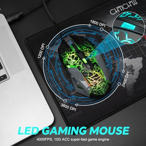 CHONCHOW Gaming Keyboard and Mouse Combo, Rainbow LED Backlit, 104 Keys, USB Wired Y96467