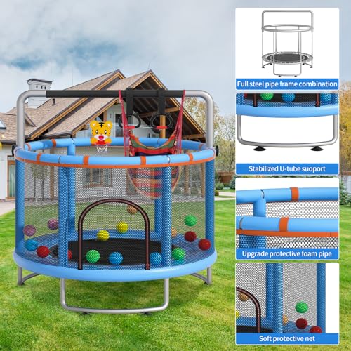 55" Kids Trampoline with Enclosure Net and Basketball Hoop M907892