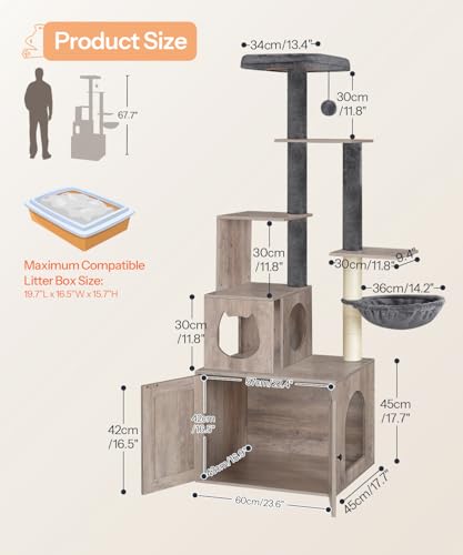 HOOBRO Cat Tree with Litter Box Enclosure, Wooden, 67.7" H I160